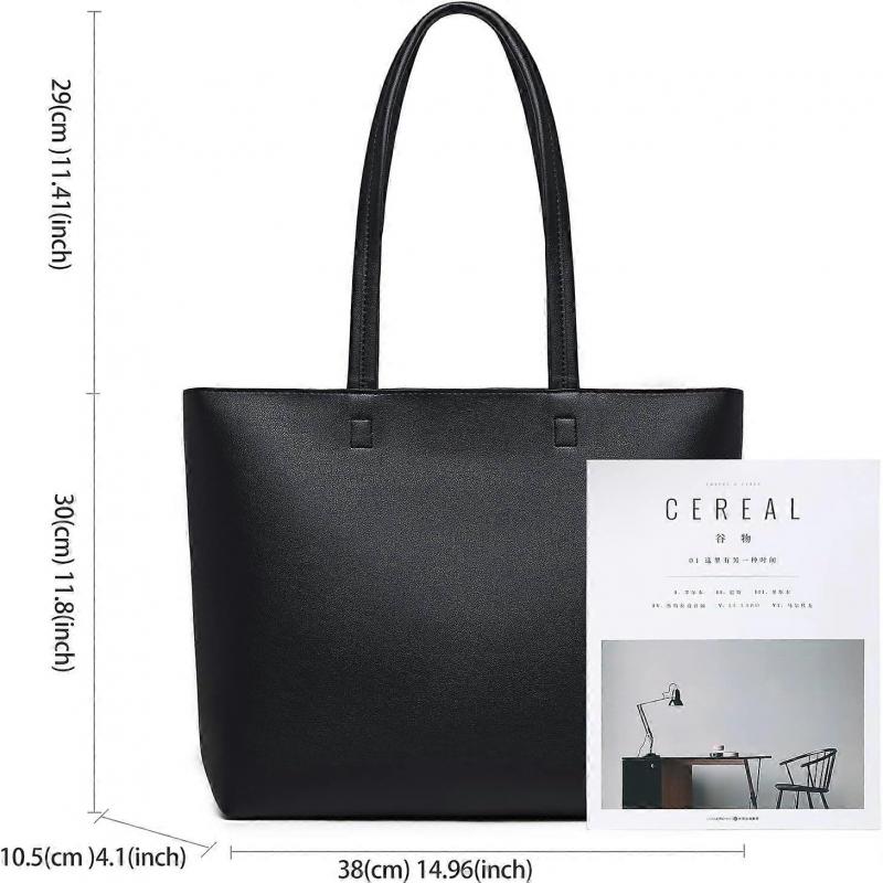 Damsk Toteväskor Enkla PU-läder Handväskor med Topphandtag Arbete Skola Shoppingväskor för Kvinnor med Dragkedja och Innerficka