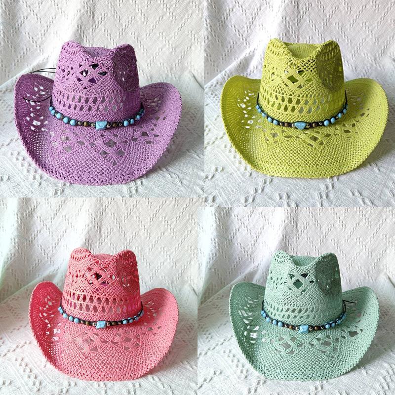 My Extreme Outdoor Activities Women's Purple New 2024 Cowboy Straw Hat Hand-Woven Hollow Men's And Summer Sun Hat Jazz Straw Hat Western Cowboy Hat Sombrero 55-58Cm