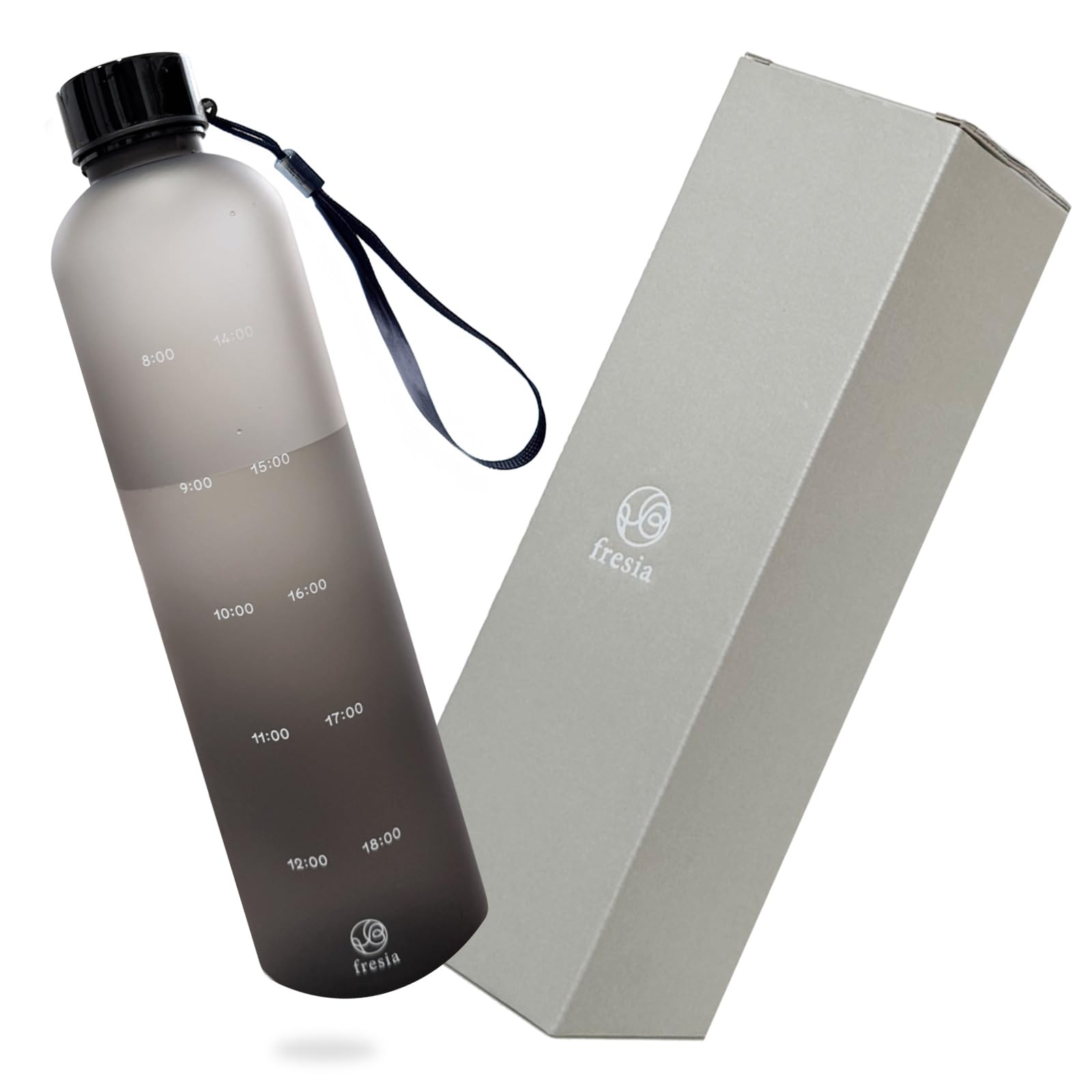 

fresia 1 Liter Water Bottle with Time Marker [Keeps track of 2 Liters of Water per Day] BPA-Free, Lightweight, Easy to Clean, My Bottle, Gift, 1000ml