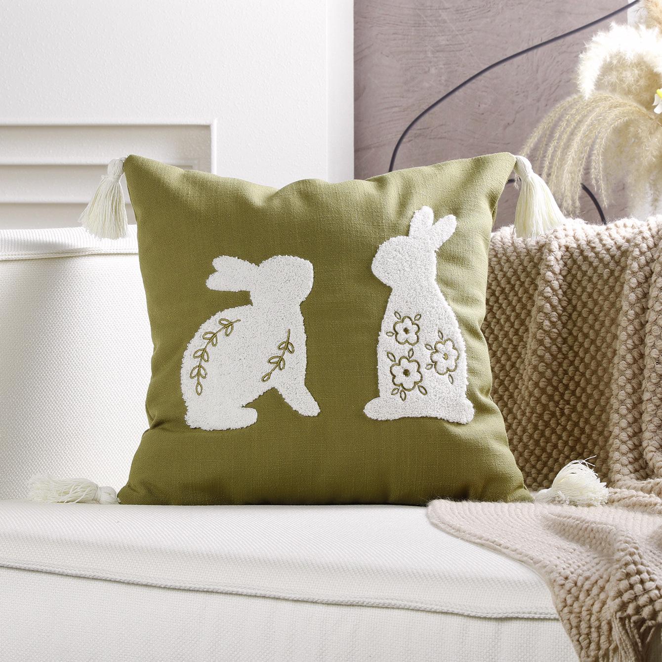 

Easter Bunny Towel Embroidered Pillow Cushion Cover 45X45 Lovely Cotton and Linen Throw Pillowcase 30X50 Decoration Home Sofa 1PC