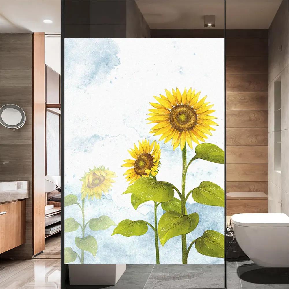 Window Film Privacy Beautiful Sunflowers Glass Sticker UV Blocking Heat Control Coverings Tint for Homedecor
