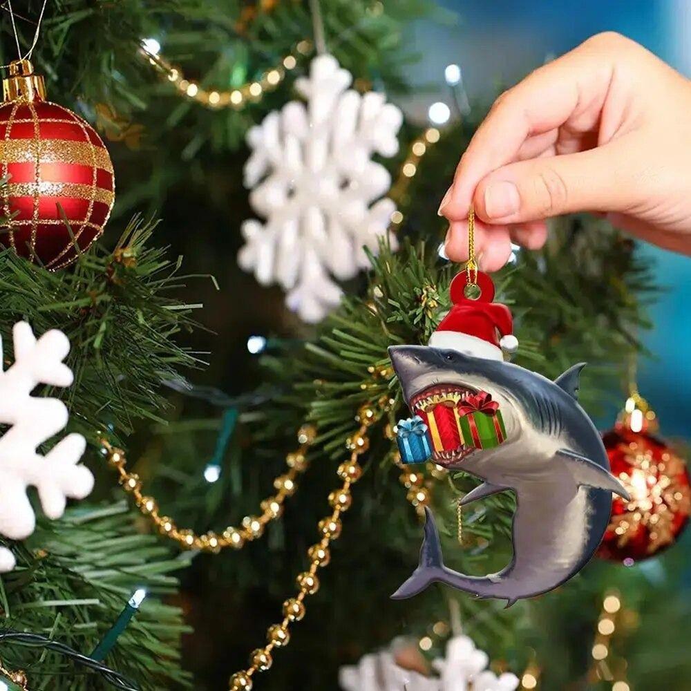 Hangings Shark Christmas Ornaments Acrylic Christmas Tree Decoration Christmas Shark Pendant  Party