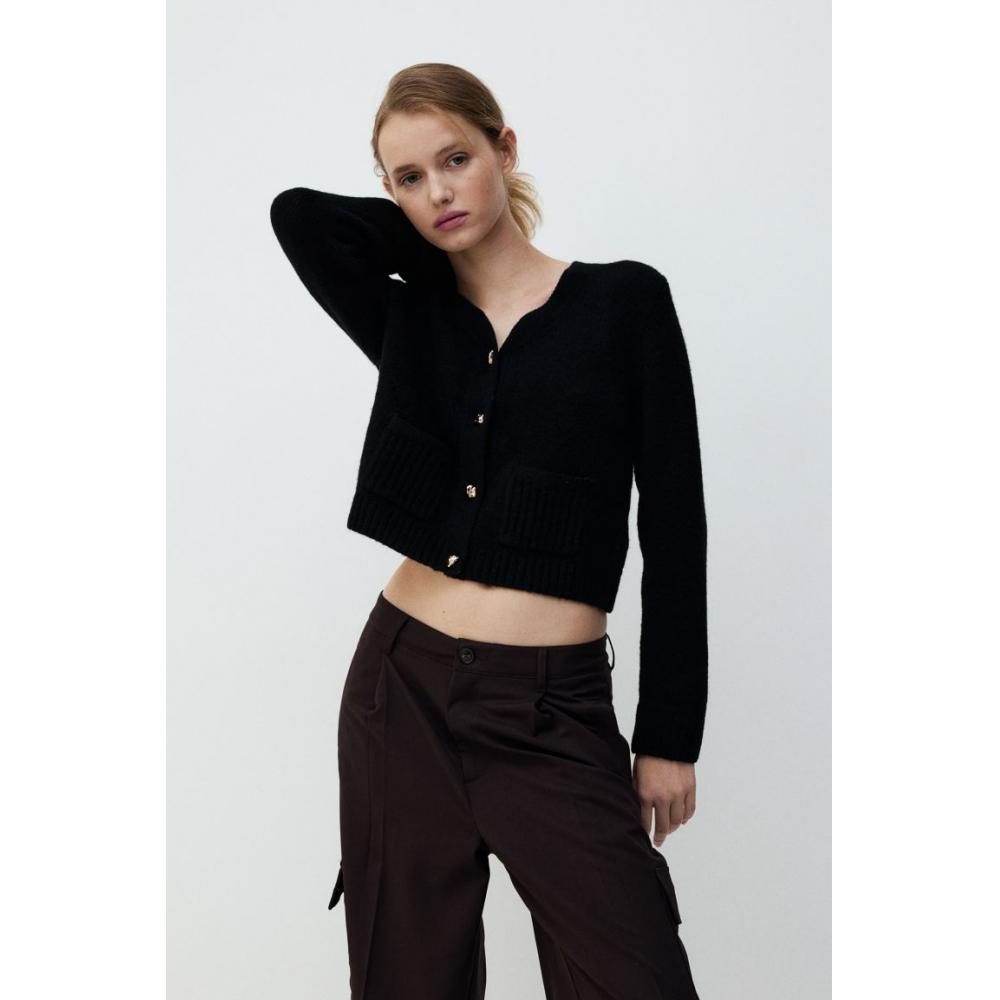 

H M Short Fine Knit Cardigan Black