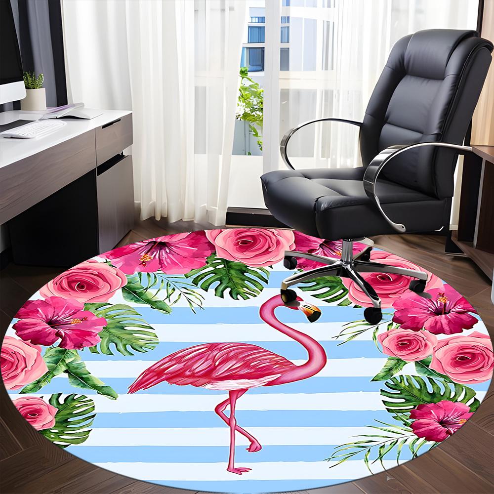 1pc Flamingo Tropical Flowers Chair Carpet for Office, Soft, Non-Slip Polyester Mat, Office, Living Room, Bedroom, Durable Polyester Yy251207094