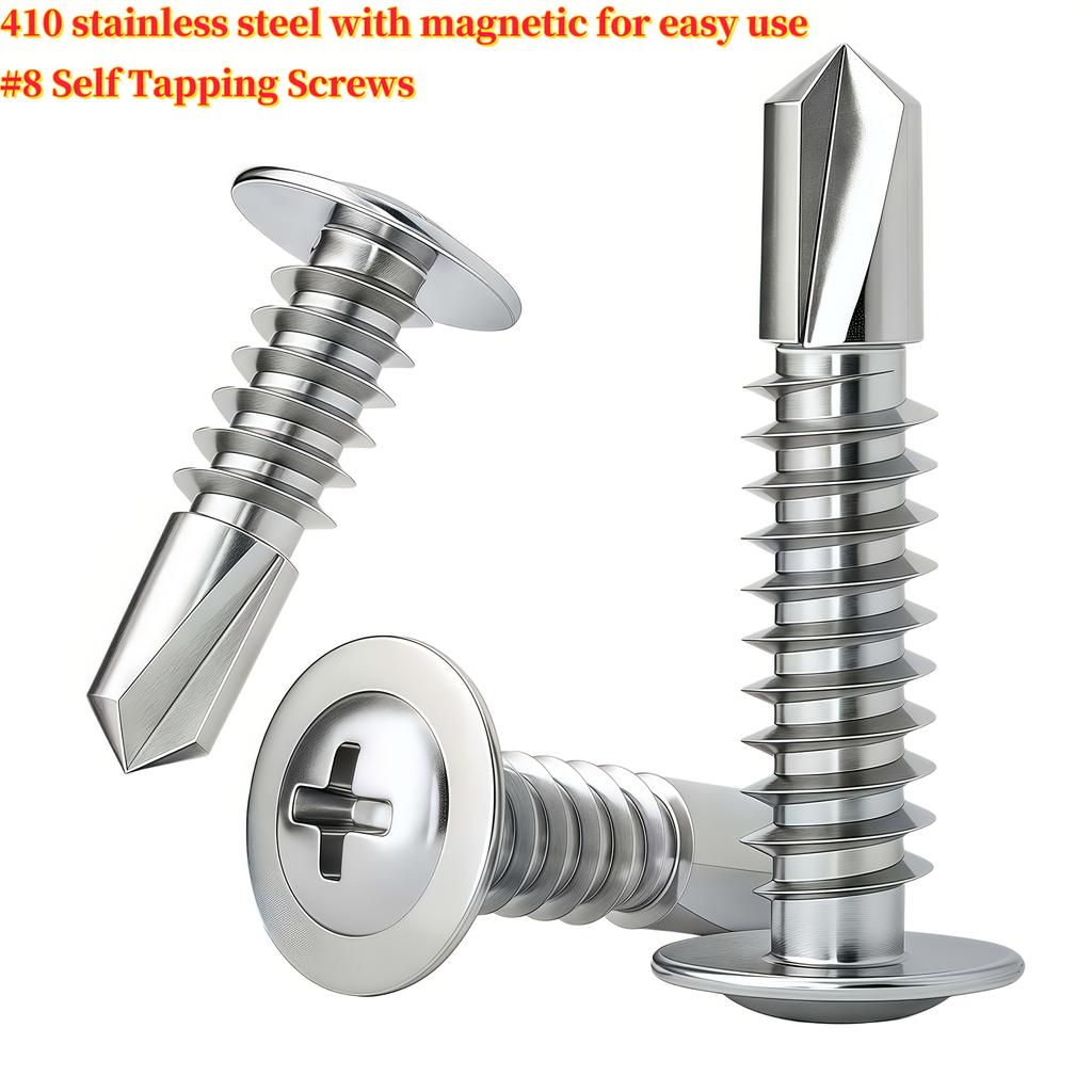 49pcs 410 Stainless Steel Truss Head TEK Self-Drilling Screws, #8 Metal/Furniture Sheet Wood, 1/2''(13mm) To 2''(50mm),