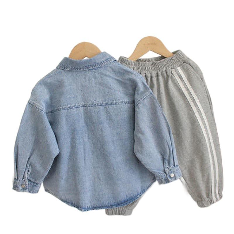 Boys Spring and Fall Long-sleeved Denim Shirt Middle and Small Children Casual Cotton Single-breasted Tops
