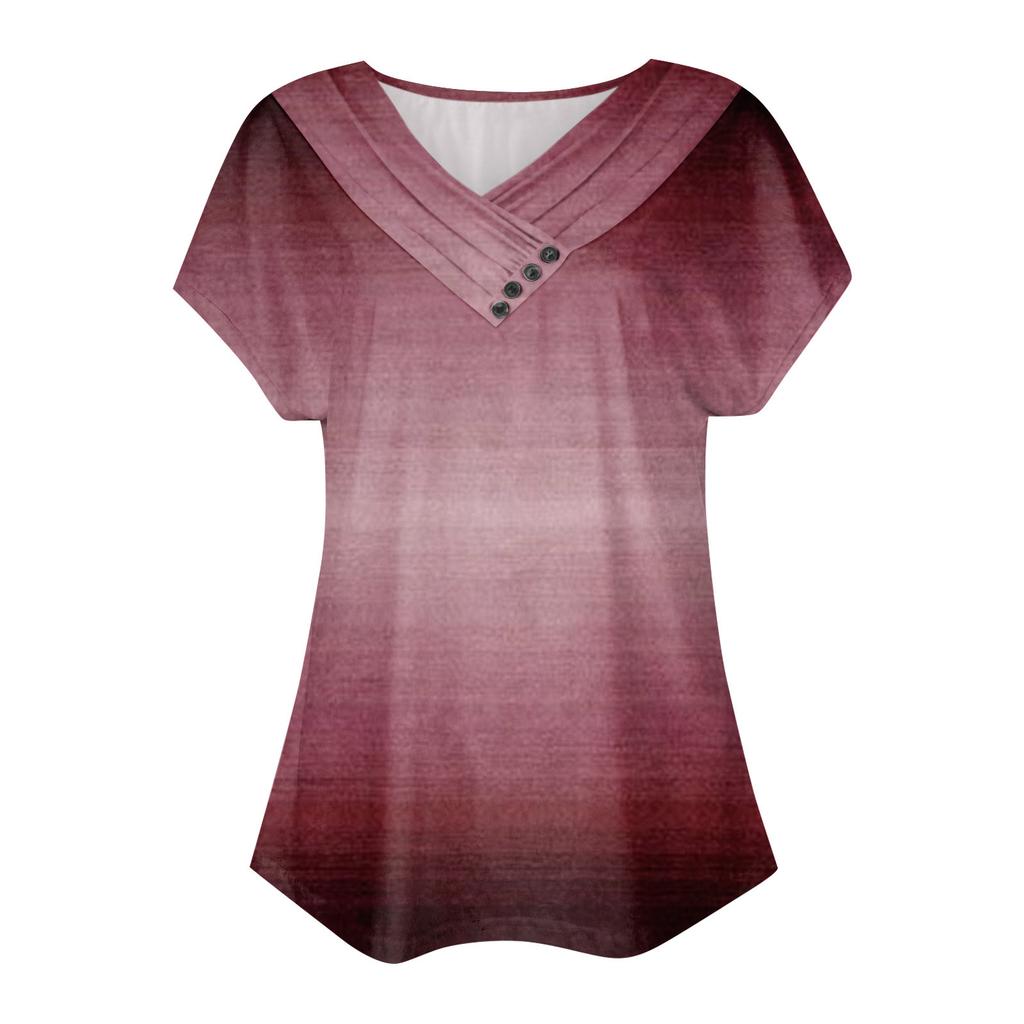 Letnie topy dla kobiet Wzór dla kobiet Dekolt w kształcie litery V z krótkim rękawem Wygodne topy damskie T-shirty oversize