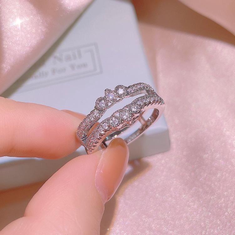 Light Luxury Lace Inlaid Zircon Simple Ring Female Hipster Index Finger Ring