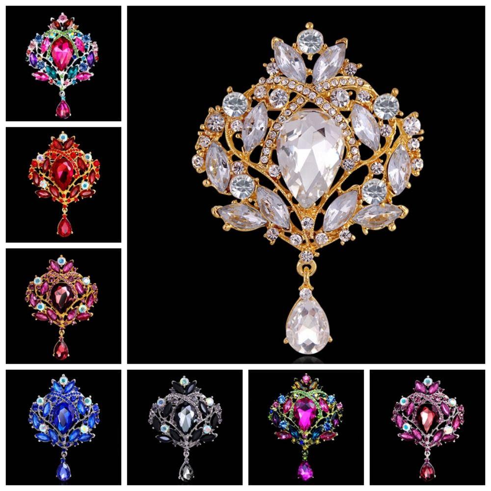 Retro Vintage Flower Badge Rhinestone Lapel Pins Linden Leaf Brooch Suit Accessories