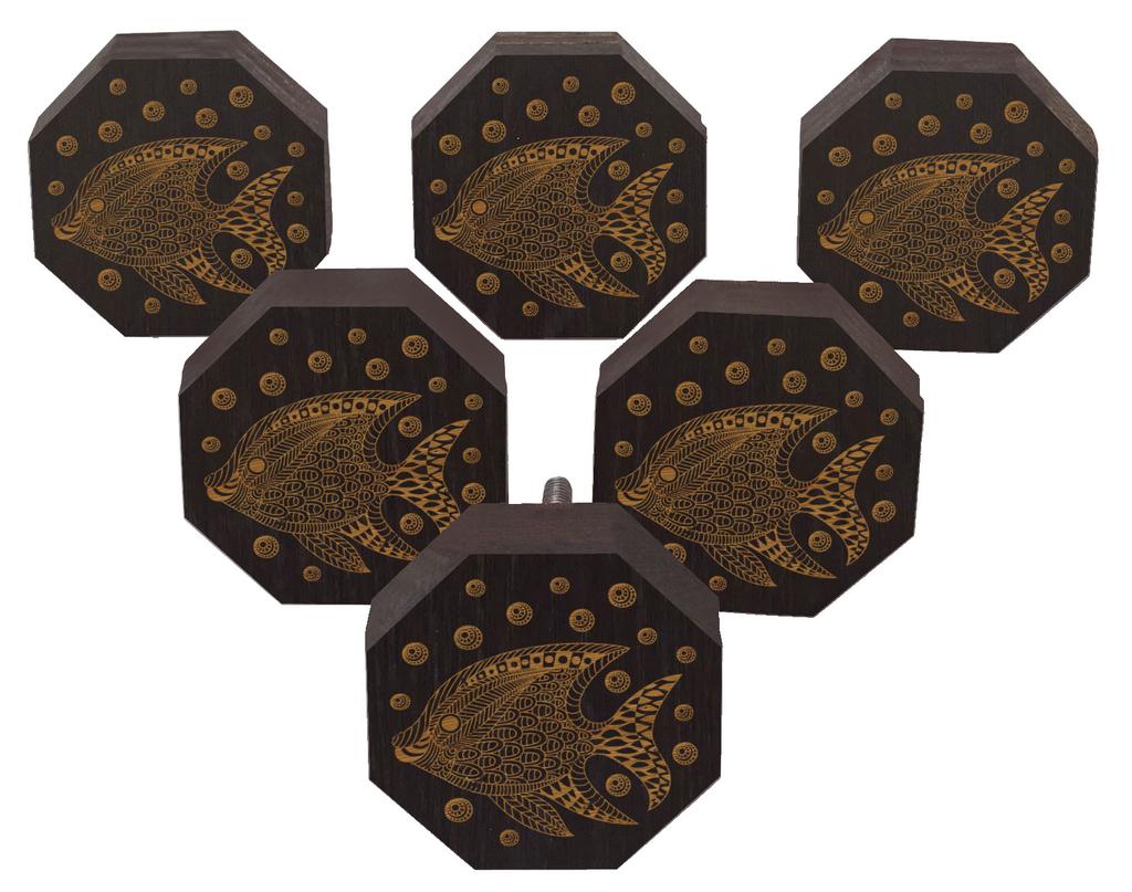 IBA Indianbeautifulart Braun Gravierte Knöpfe Packung mit 10 Hölzernen Schranktürknöpfen Schublade