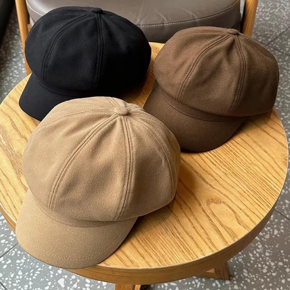 Windproof Beret Cap Solid Color Painter Peaked Hat  Autumn Winter Girl Accessories