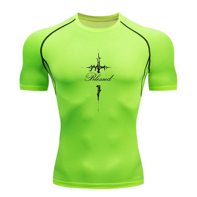 Men's Compression Workout T-Shirt, Gothic Cross Blessed Prin