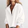 Women's Solid Color Loose Hooded Sweatshirt V-neck Top Pullover Long Sleeved Shirt
