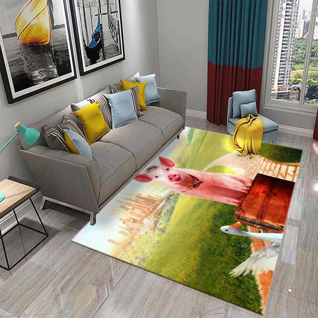 Cute Cartoon Pig Carpet Lovely Animal Floor Mat for Bathroom Decor Carpet Non-Slip for Living Room Kitchen Bedroom Doormat Mats