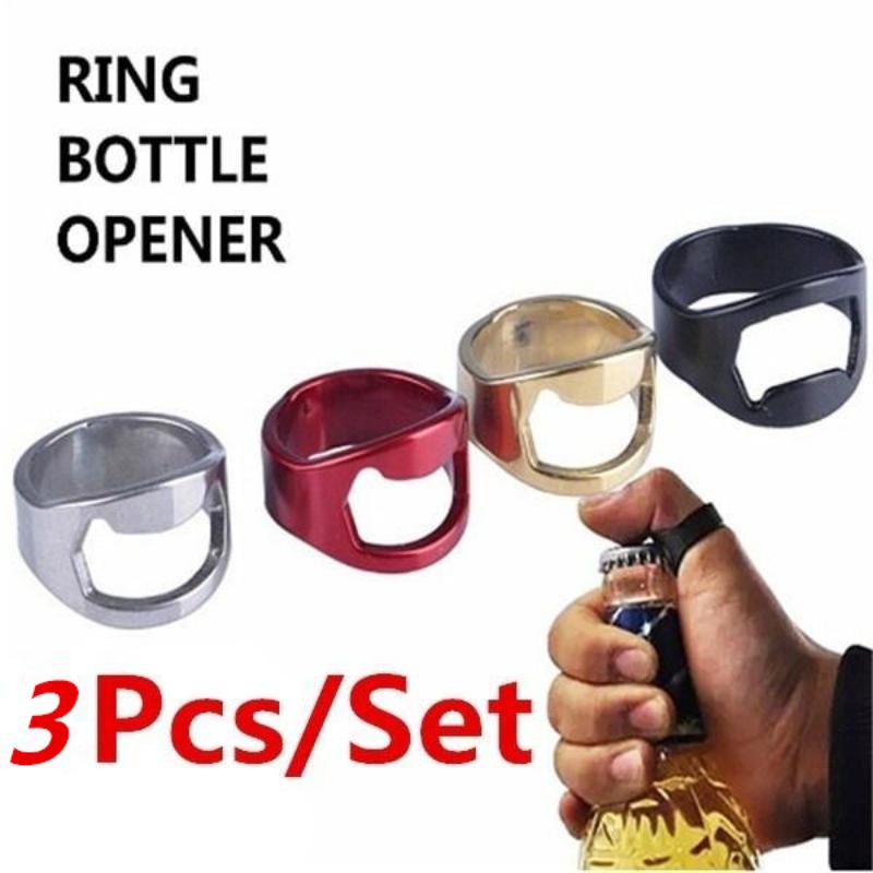 New 3 Pcs/set Stainless Steel Creative Versatile Cool Finger Ring Bottle Opener Bar Beer Tools(color Random) Kitchen Supplies