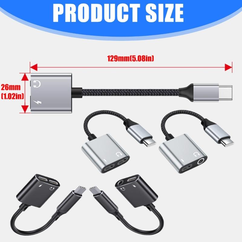 Travel 2 in 1 Type C to 3.5mm Charging Converter Adapter Cable Wire HiFi Sound Transmission For Digital Gadget