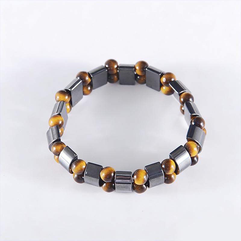 European Fashion Men s Double Row Tiger Eye & Hematite Beaded Bracelet