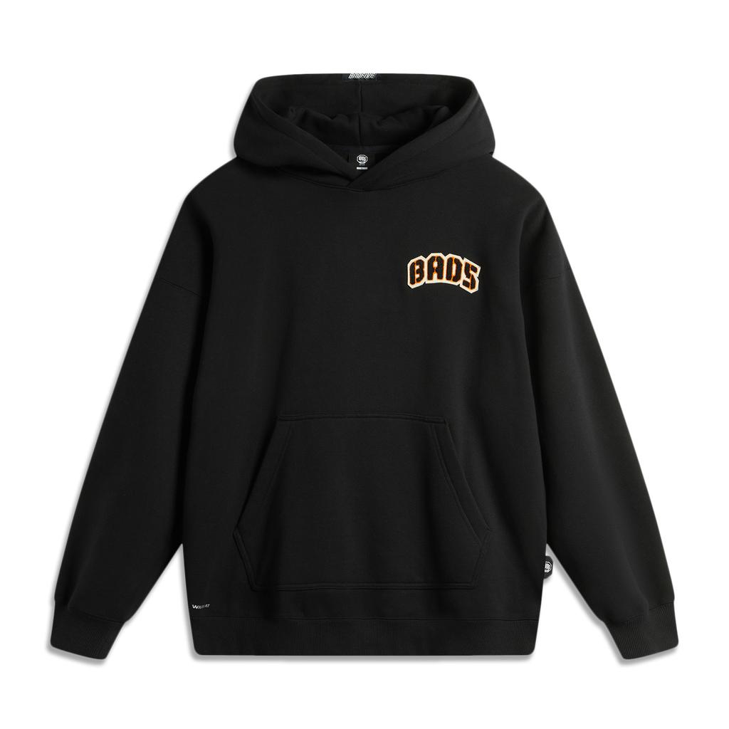 Li Ning Basketball Series Hooded Loose Letter Pullover Long Sleeve Fleece Sweatshirt Men Sweatshirt Black AWDU503-1
