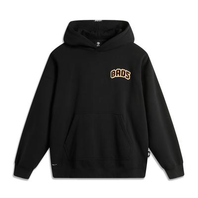 Li Ning Basketbola Sērijas Kapučjakas Brīva Pulovers ar Burtiem ar Garām Piedurknēm Flīsa Sporta Krekls Vīriešu sporta krekls Melns AWDU503-1