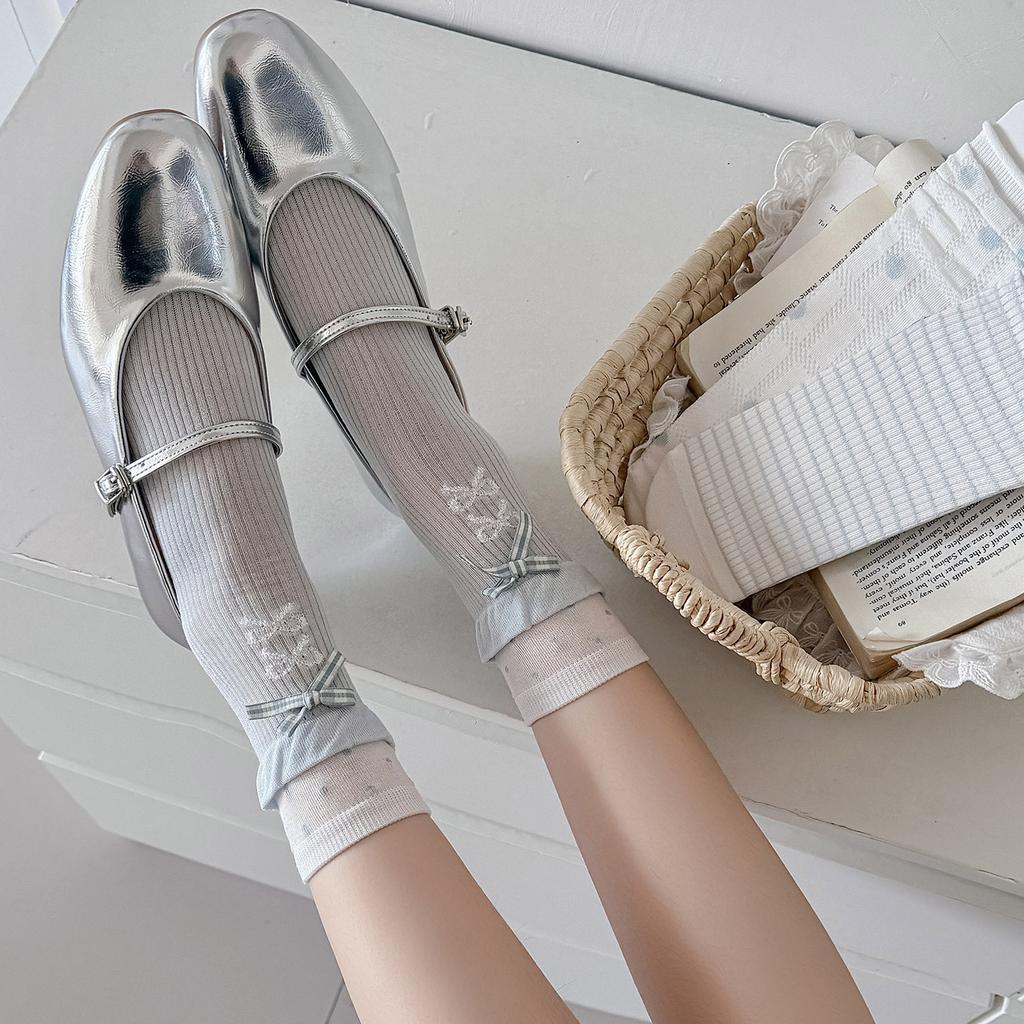 26 Spring And Summer Socks Women'S Blue And White Fresh Girls Socks Summer Thin Mesh Hollow Tube Stacking Socks