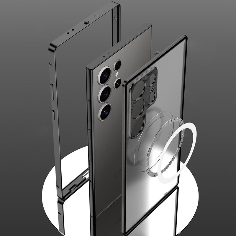 Aluminum Alloy Frame Luxury Phone Case For Samsung Galaxy S25 S24 S23 Ultra Shockproof Magnetic Hybrid Frosted PC Back Cover