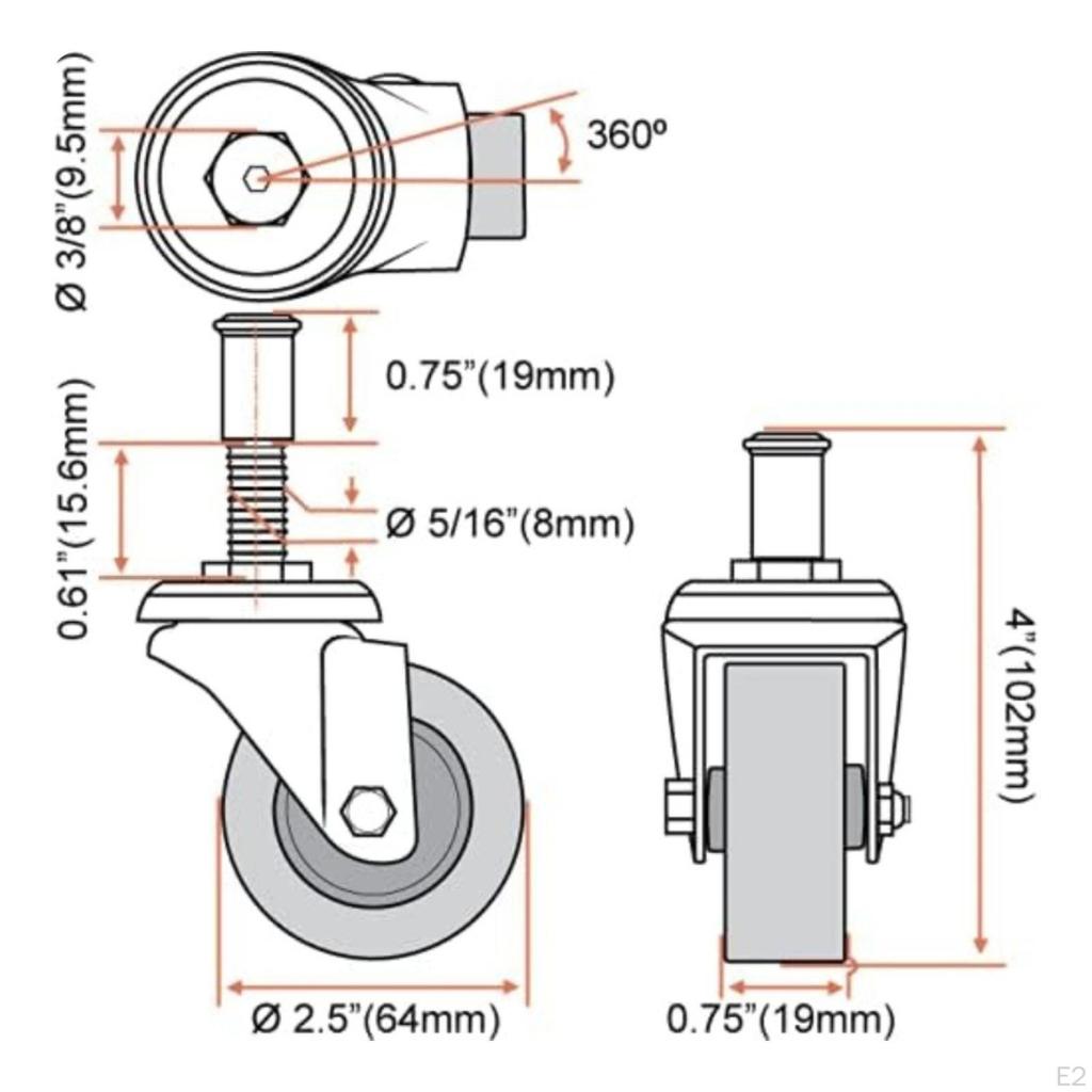 Swivel Caster Wheel HeavyDuty with Stem SmoothRolling Hardware for Mechanics,
