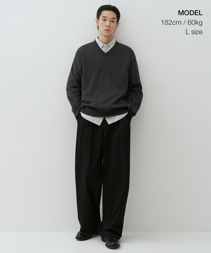 MUSINSA STANDARD Washable Supima Cotton V-Neck Knit [Dark Gray]