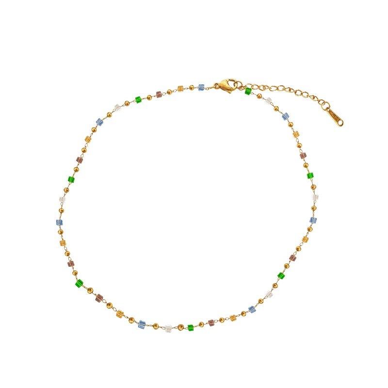 Gold Plated Stainless Steel Multicolor Cube Beaded Choker Necklace
