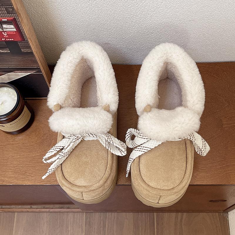 Women's Thick Soled Plus Size Thickened Winter Warm Lace-up Fur One Snow Boots Padded Lining Ankle Boots Non-slip Hiking Sports Cotton Boots