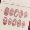 24-Piece Pink Cat Eye Press-On Nails with Bow Art