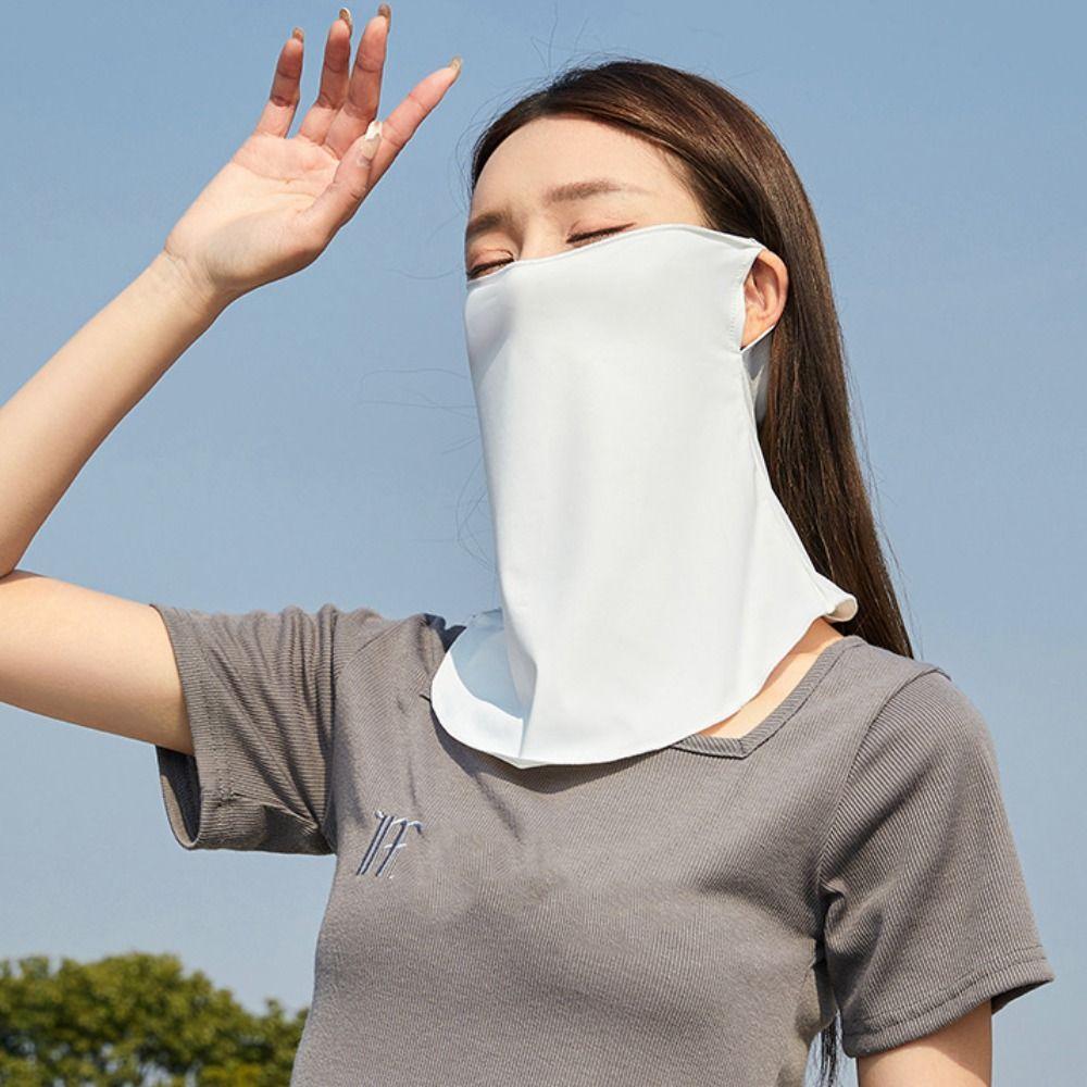 With Neck Flap Ice Silk Neckline Face Gini Mask Pure Color Driving Face Shield Veil  Female/Male