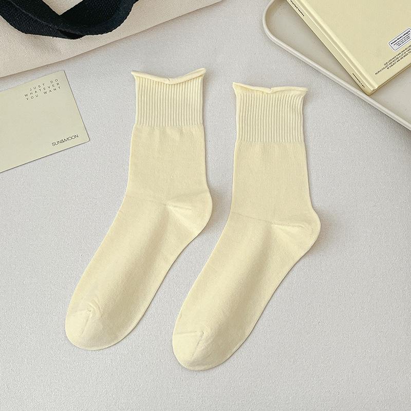 

Женские весенне-осенние простые бесшовные однотонные закатанные длинные носки-гольфы 1 pair