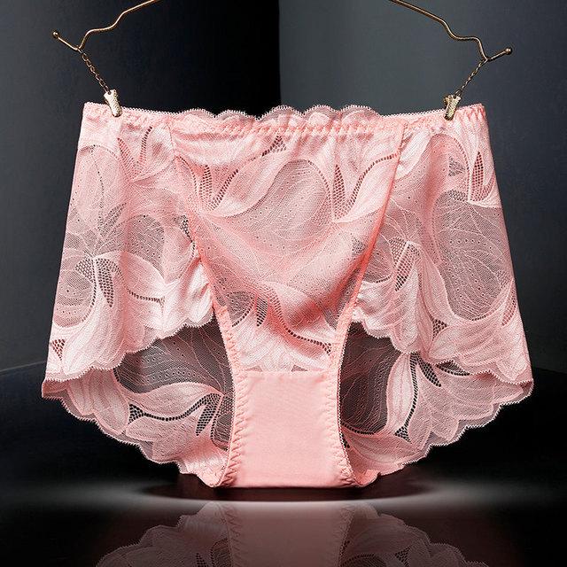 706 Chiloți cu talie înaltă din dantelă pentru femei plinute, cu design sexy decupat și protecție de bumbac