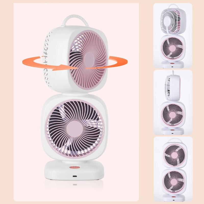 Neuer tragbarer kleiner Ventilator, doppelköpfiger, rotierender elektrischer Tischventilator, doppelschichtiger Umwälzventilator für den Haushalt