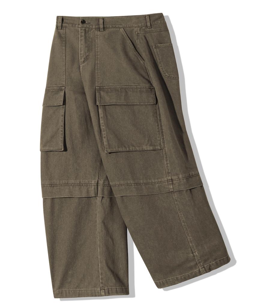 TRILLION Stone Washed Cargo Pocket Cotton Pants_Khaki