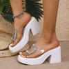 Summer New Arrival Fashion Sequined Strappy Sandals with Rhinestones Thick-Soled High-Heel Sandals Women's Outdoor Sandals