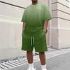 Men's Gradient Print Casual Short Sleeve Crew Neck Top with Matching Shorts Set Lightweight Breathable Summer Outfit