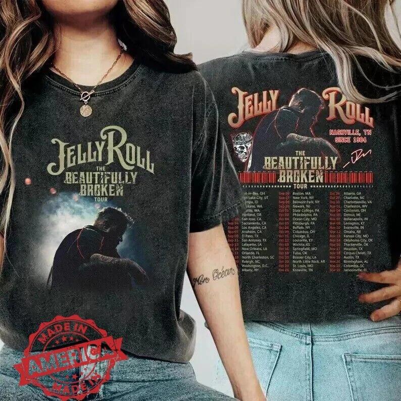 Jelly Roll 2 Seiten Musikkonzert Rollshirt Die Schöne Gebrochene Tour 2024
