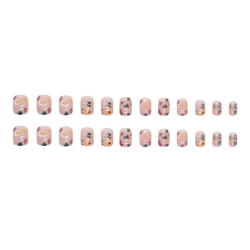 Gentle Girl Pink Small Floral White Short Square European And American Style Finished White Nail Art Tablet