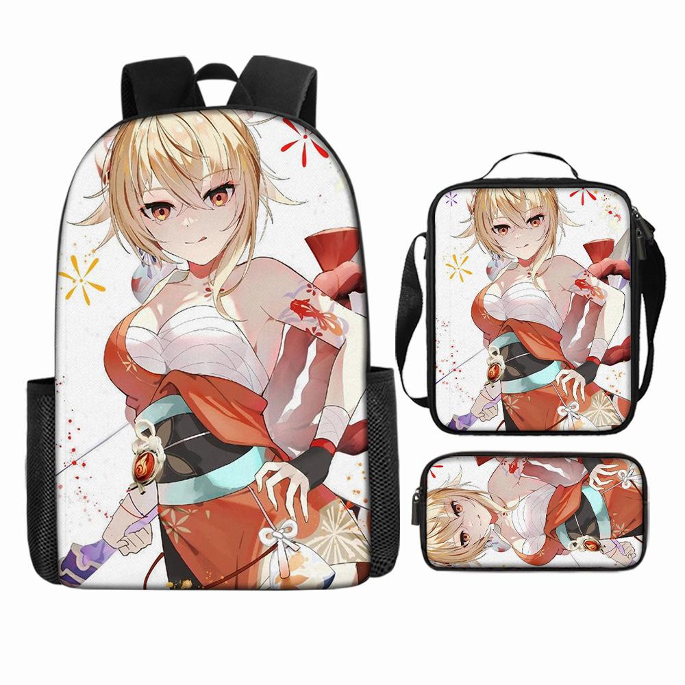 Luxury Popular Funny Novelty Genshin Impact 3D Printed 3pcs/Set Pupil School Bags Laptop Daypack Backpack Lunch Bag Pencil Case