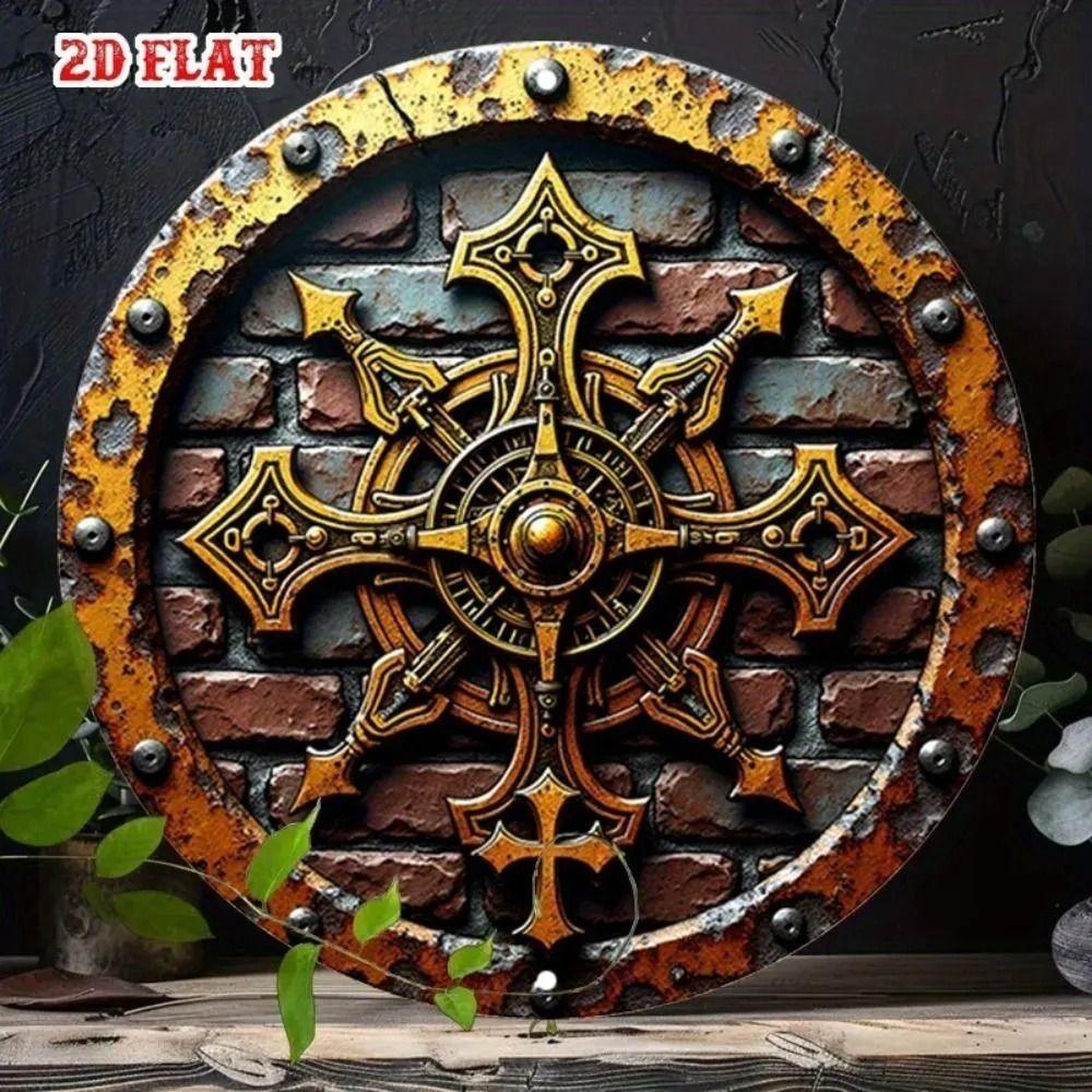 Round Metal Poster, Retro Embossed Viking Shields, Home & Garage Decor