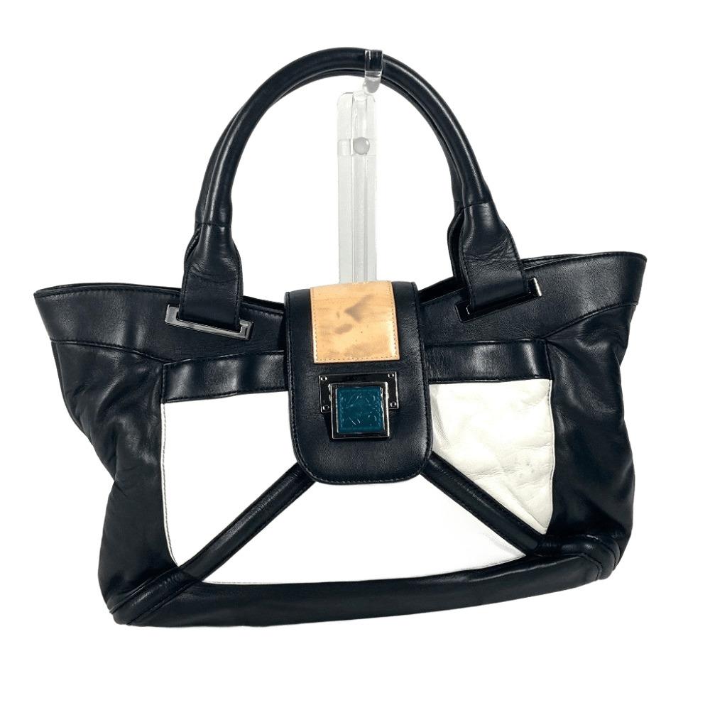 LOEWE Logo Anag Lamb Hand Bag Shoulder Bag Tote Bag Leather Black/White