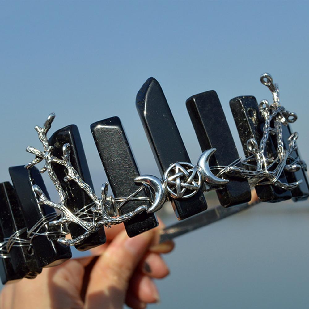 High Quality Witch Crown Silver Color Moon Star Hair Accessories Handmade Headband Crystal Quartz Tiara Jewelry Gifts