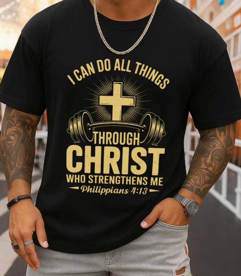 Christian Strength Tshirt Unisexs Black Funny Short Crew Neck Casual Style Slight Stretch Fabric And Outings Allseason Tshirt