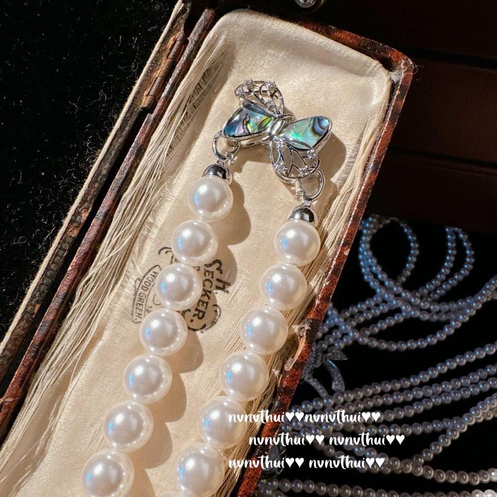 Butterfly Shell Mermaid Tears Peacock Purple Butterfly Gem Pearl Necklace, Cortez, Deep Sea Bead Bow Bracelet