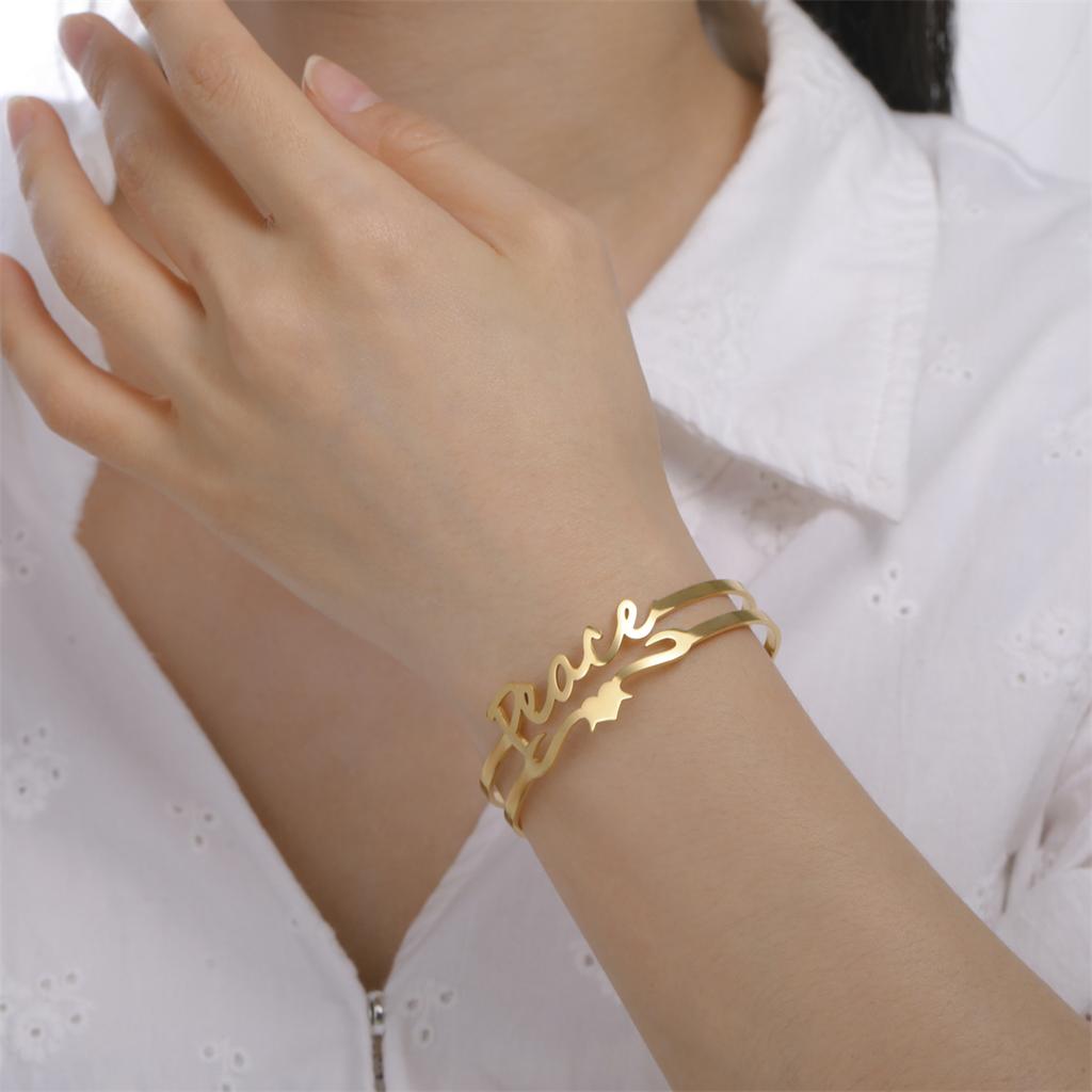 Fashion Peace Letter Bracelet Stainless Steel Hollow Adjustable Cuff Bangle for Women Men Jewelry Gifts