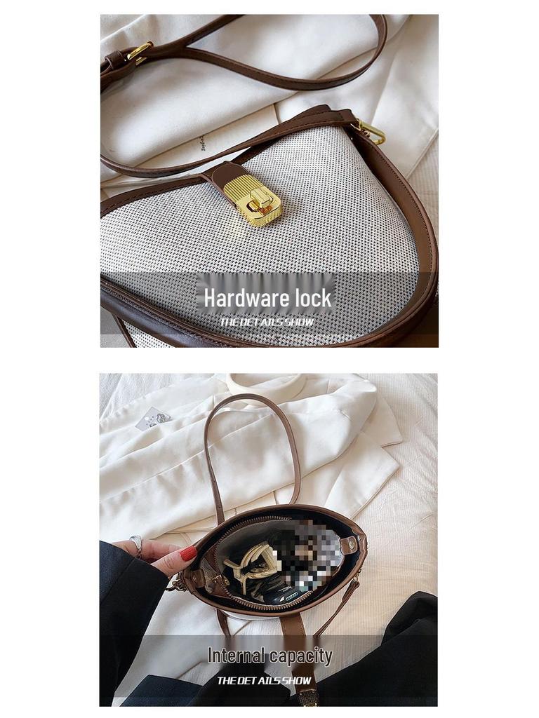 2025 Damen Retro Color Block Canvas Bucket Bag – Modische, vielseitige Pendler-Umhänge-/Crossbody-Tasche