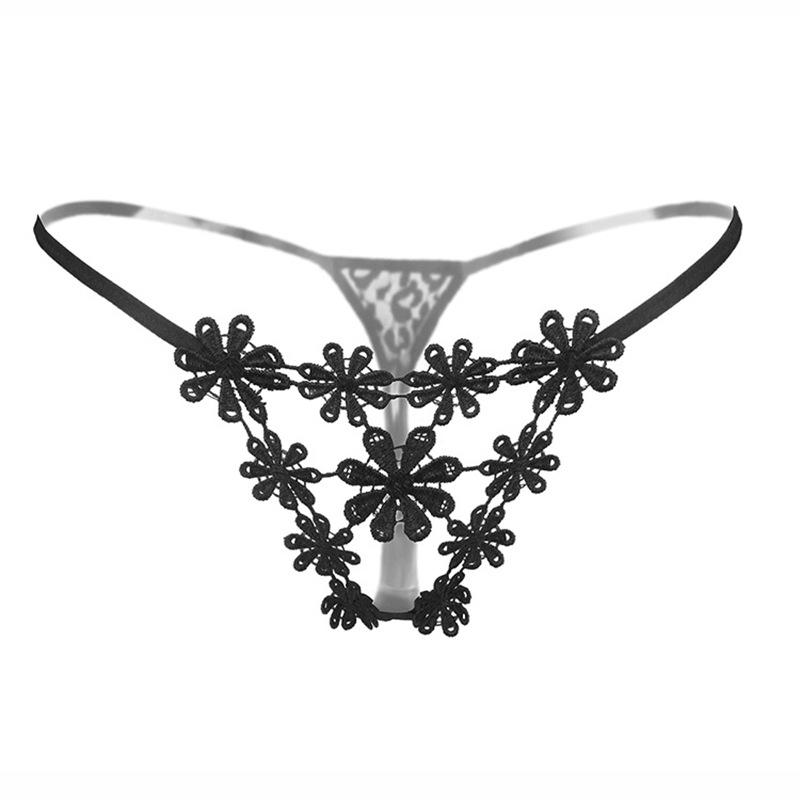[Free Shipping] Sexy Thong, Hot Lace Embroidered Transparent Seduction Underwear, Women's Low Waist Hollowed Out T-back