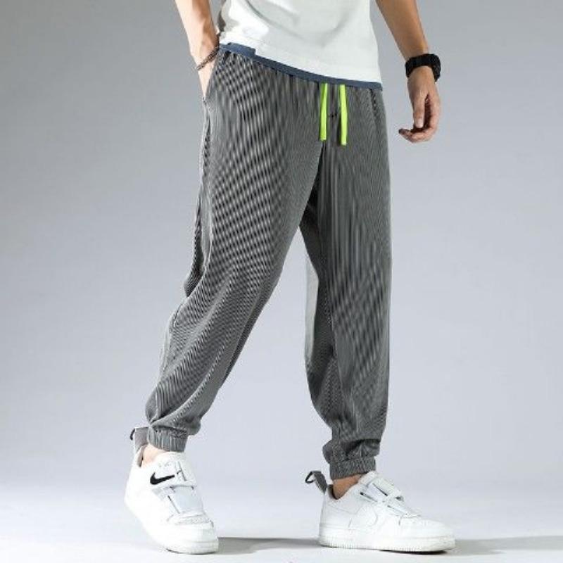 Ice pants men's summer new thin large size loose nine points sports Harlan handsome youth stripes casual