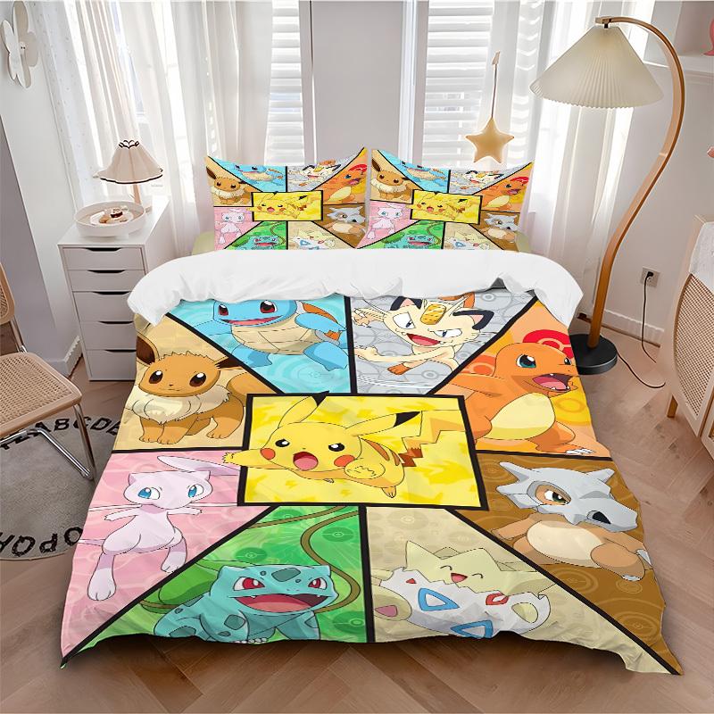 

3pc Pokemon Characters Bedding Set Guest Room Bedroom Decor Christmas Halloween Decor Birthday and Holiday Gifts- All Seasons 3pcs Quilt 070 135x200cm